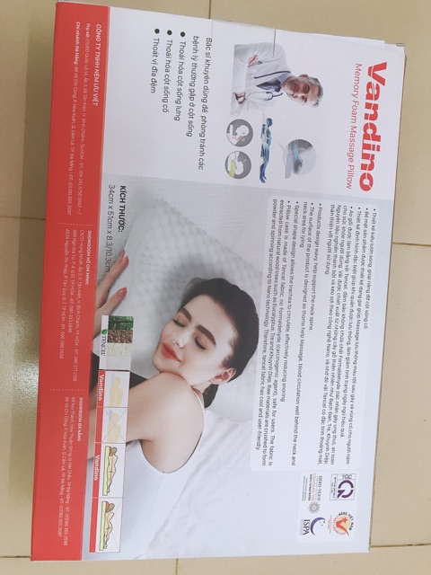 Gối Vandino MEMORY FOAM Orthopedic Massage Pillow Ưu Việt (loại có gai massage) - 34cm x 51cm x 8.3/10.3cm