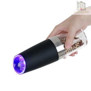 Homgeek Portable Automatic Electric Gravity Pepper Grinder Blue LED Light Salt Mill Muller BPA Free Kitchen Seasoning Grinding Tool Black