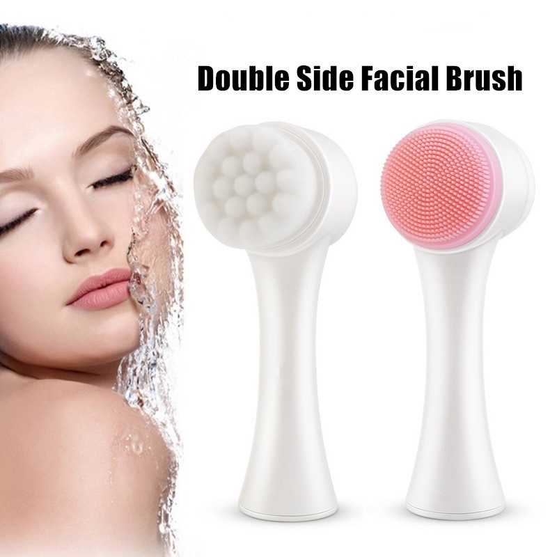 Bàn chải làm sạch da mặt thiết kế hai mặt massage 3D tiện dụng