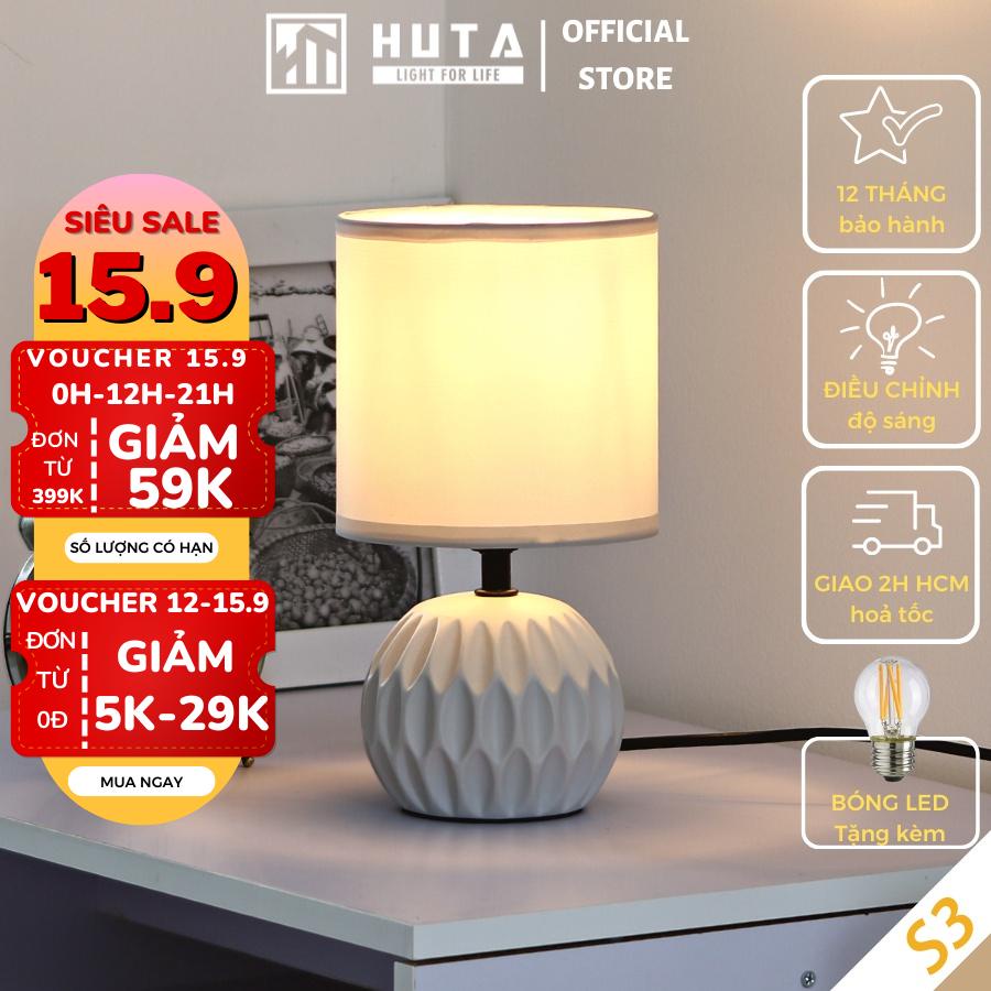 Đèn Ngủ Để Bàn HUTA Gốm Sứ, Chao Vải, Bóng Led E27, dùng trang trí decor phòng ngủ, để đầu giường - S3