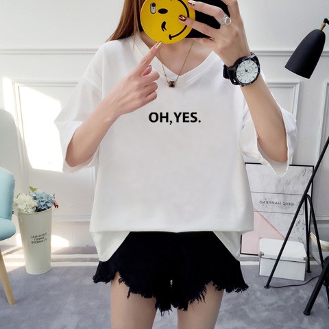 Cotton tinh khiết cộng với size dành cho nữ 200 kg béo mm mùa hè ngắn tay Áo thun form rộng xu hướng mới cổ chữ v