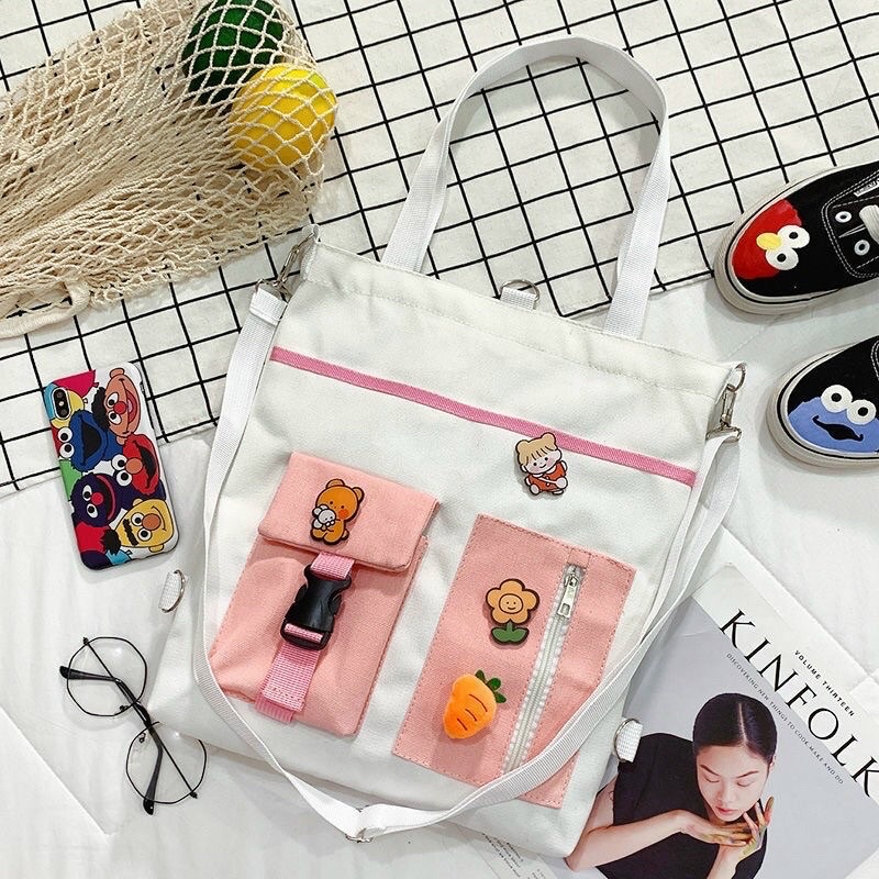 Túi Tote Thời Trang Đeo Vai và Đeo Chéo - Gài Phối Hình Hoa