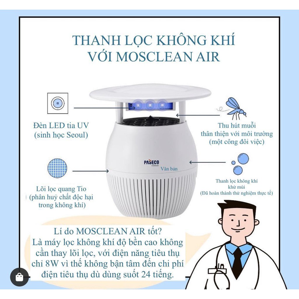 Đèn / Máy bắt muỗi, côn trùng Thông minh PASECO Mosclean Air Hàn Quốc