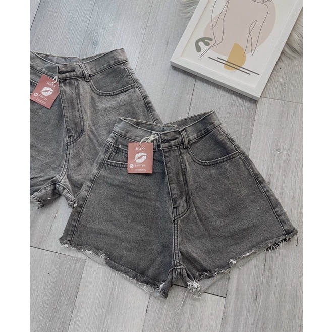 Quần Short Jeans Nữ TCshopjean Ống Rộng Vnxk Xám Trơn Size nhỏ