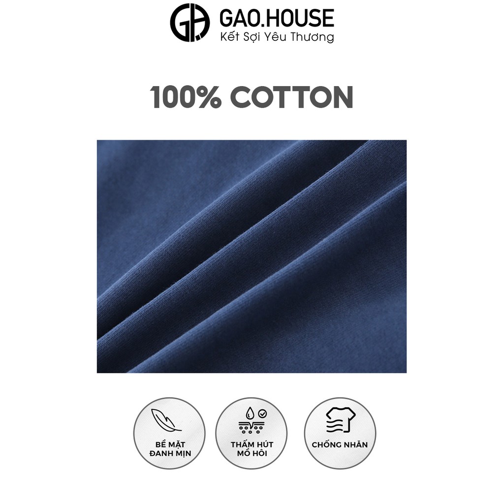 Áo gia đình Gạo House cotton 4 chiều cổ tròn màu xanh dương hươu sao