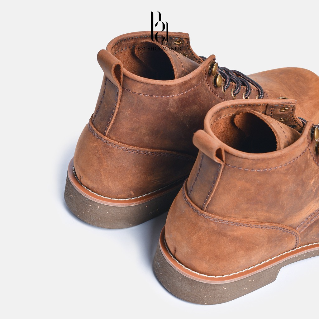 Giày Combat Boot Nam Da Bò Cao Cấp Cổ Lững Đế CORK NITRILE Tăng Chiều Cao Phong Cách Công Sở Vintage  - B21 Shoemaker