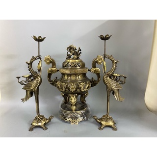 Bộ đỉnh thờ tam sự rồng nổi đỉnh hạc cao 45cm hàng đúc thủ công. Lư thờ bằng đồng hàng thủ công cao 45cm.