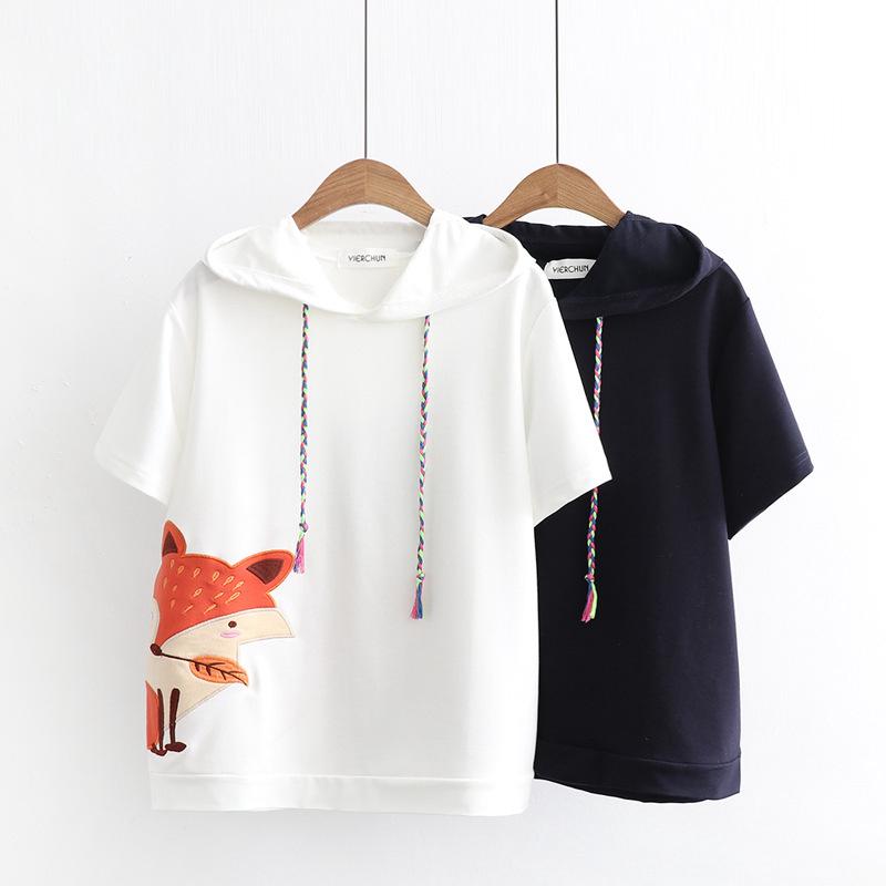 Áo Hoodie Cotton Tay Lửng Dáng Rộng Phong Cách Hoạt Hình Nhật Bản