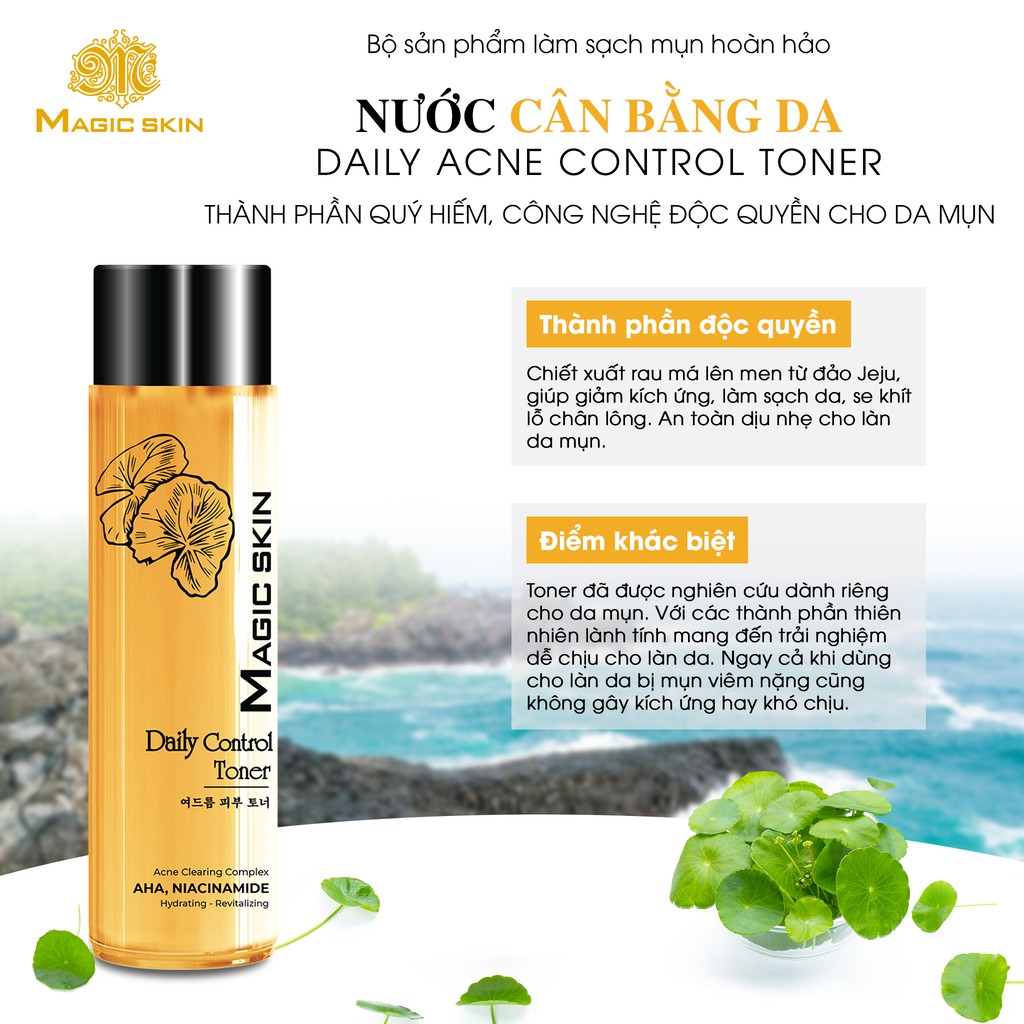 Bộ Toner rau má + Kem rửa mặt mụn Magic Skin | Chiết xuất rau má dành cho da mụn