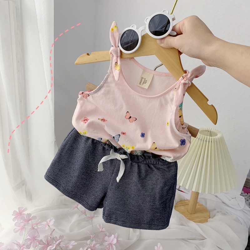 Bộ hồng bé gái quần giả bò xịn đẹp