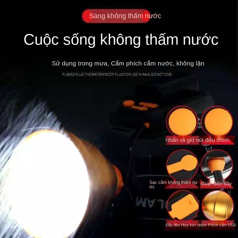 【Khuyến mãi giảm giá】 Đèn pha LED ánh sáng mạnh có thể sạc lại P500 đánh cá ban đêm siêu lớn tại chỗ xenon c