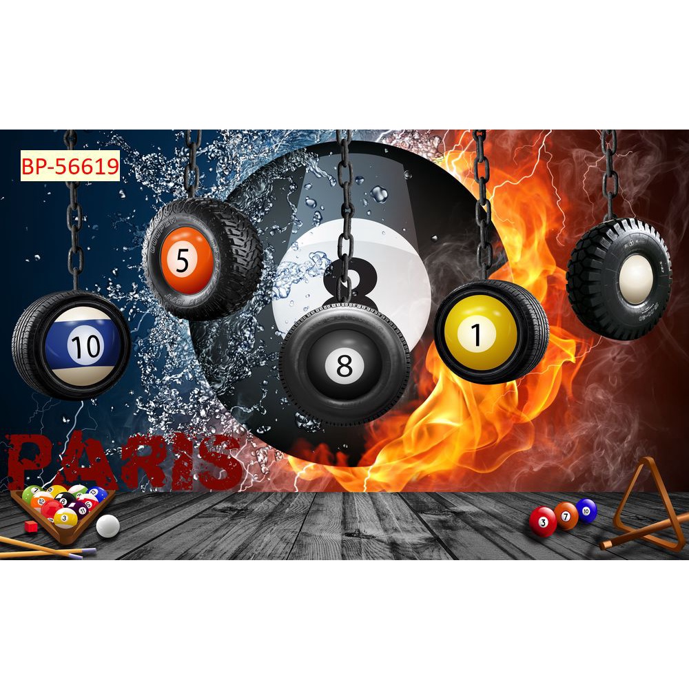 Tranh dán tường 3D bi-a màu sắc tươi sáng, độ sắc nét cao, độ bền màu từ 10 năm trở lên