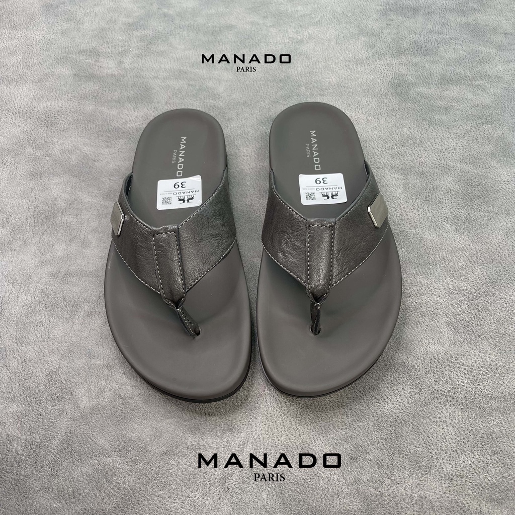 Dép xỏ ngón, dép quai kẹp nam cao cấp Manado Mã MND09 Màu Xám fullbox, quai da mềm mại, đế cao su thiết kế chắc chắn