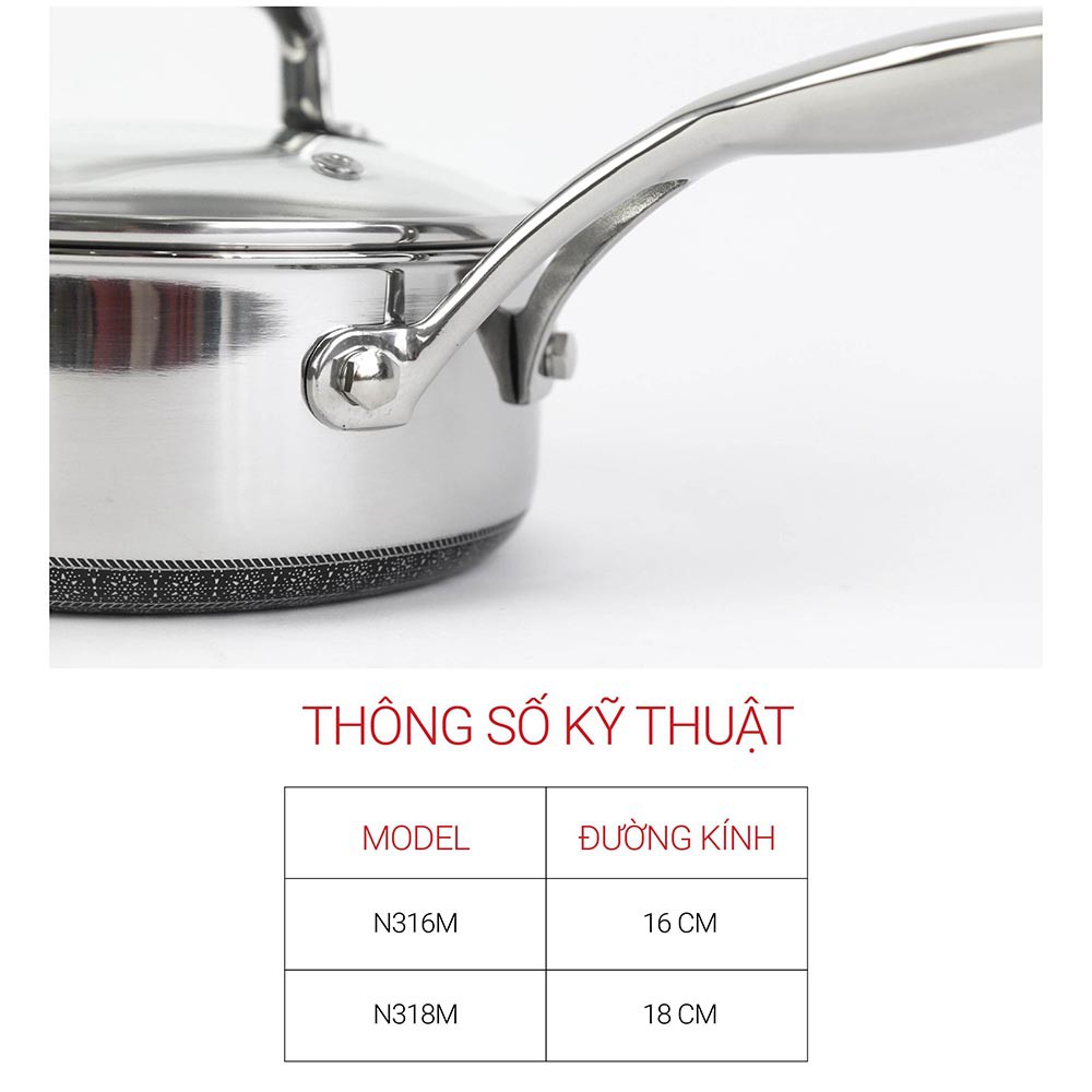 Quánh chống dính Inox 304 Kims Cook Noon Song 2 mặt 3 lớp đúc liền đáy từ nắp kính bảo hành chính hãng 24 tháng