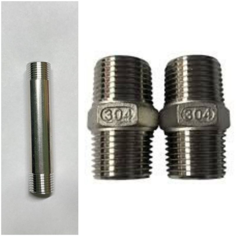 Kép nối đường ống,Ren ngoài,Kép tiện inox(Dài 10cm) DN15-21,DN20-27,DN25-34.Chất liệu Inox sáng bóng