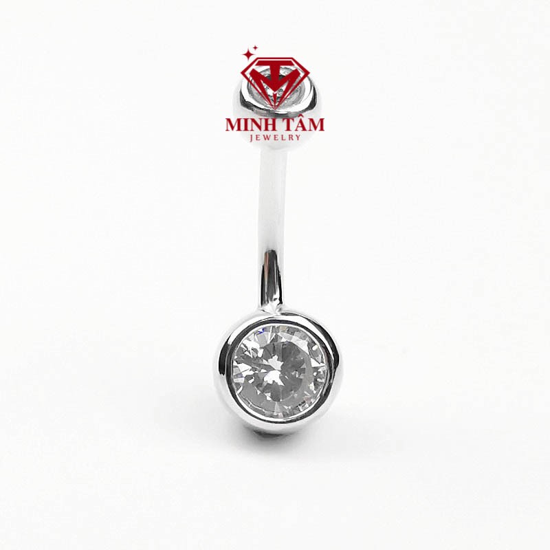 Khuyên rốn bạc thật S925, Khuyên đeo rốn bạc hình tròn gắn đá-Minh Tâm Jewelry