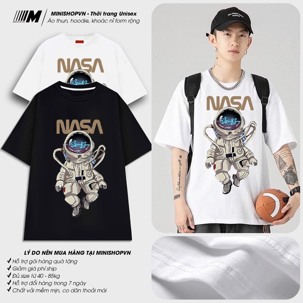 Áo thun tay lỡ form rộng unisex phi hành gia Nasa, áo phông nam nữ chât cotton mềm mát đủ size
