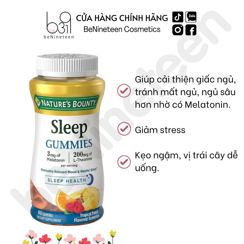 [BILL CHÍNH HÃNG] Kẹo Dẻo Giúp Ngủ Ngon Nature's Bounty Sleep Gummies Hương Trái Cây