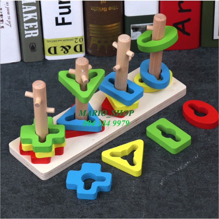 Đồ chơi xếp tháp bằng gỗ 7 sắc cầu vồng, đồ chơi gỗ phát triển trí tuệ Bapkids