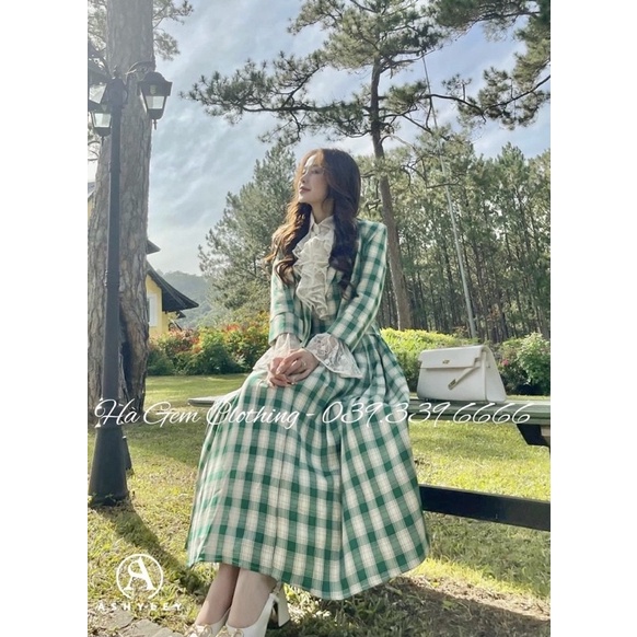 SET VEST CARO VÁY DÀI XẾP LY