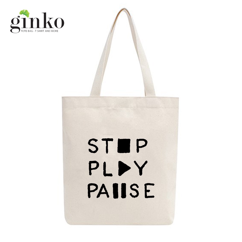 Túi Vải Tote GINKO Kiểu Basic dây kéo In Hình Play