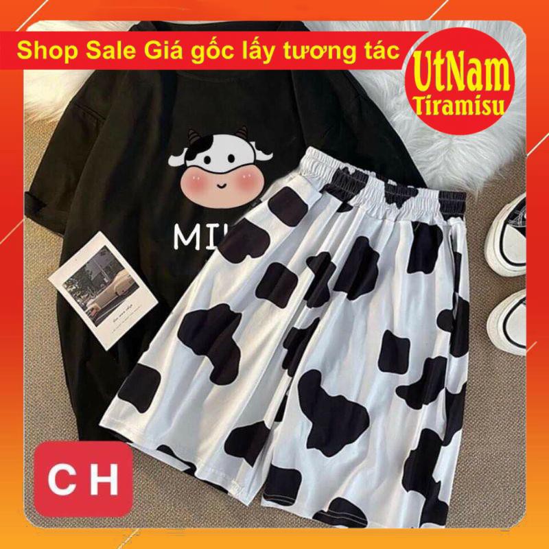 SÉT Đồ bộ  Áo Bò Sữa Milk + quần short ;  set áo thun tay lỡ kèm quần đùi Unisex phong cách Ullzzang Hàn Quốc