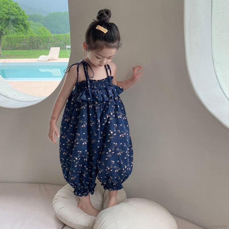 Áo liền quần thắt dây in hoa xinh xắn thời trang mùa hè cho bé gái