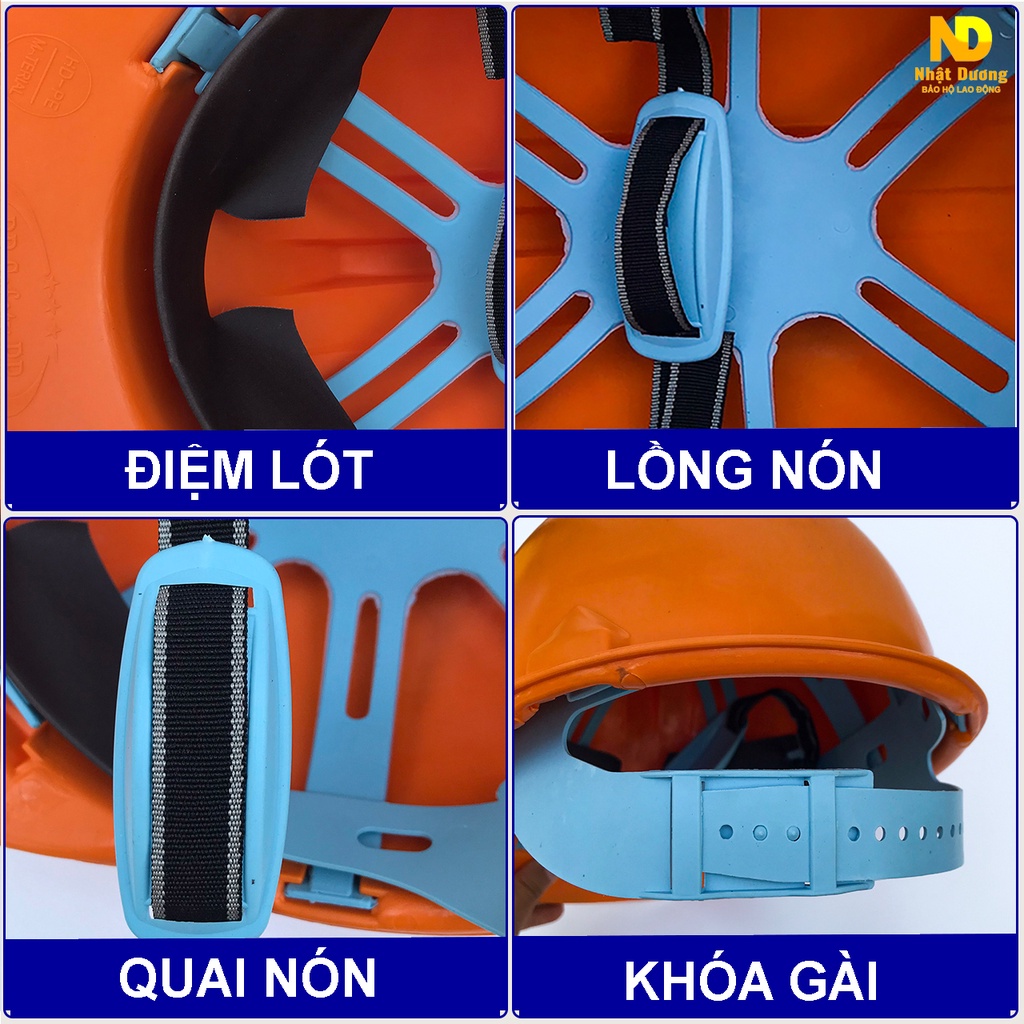 Mũ bảo hộ lao động màu cam N004,  Nón bảo hộ lao động giá rẻ cho công nhân xây dựng