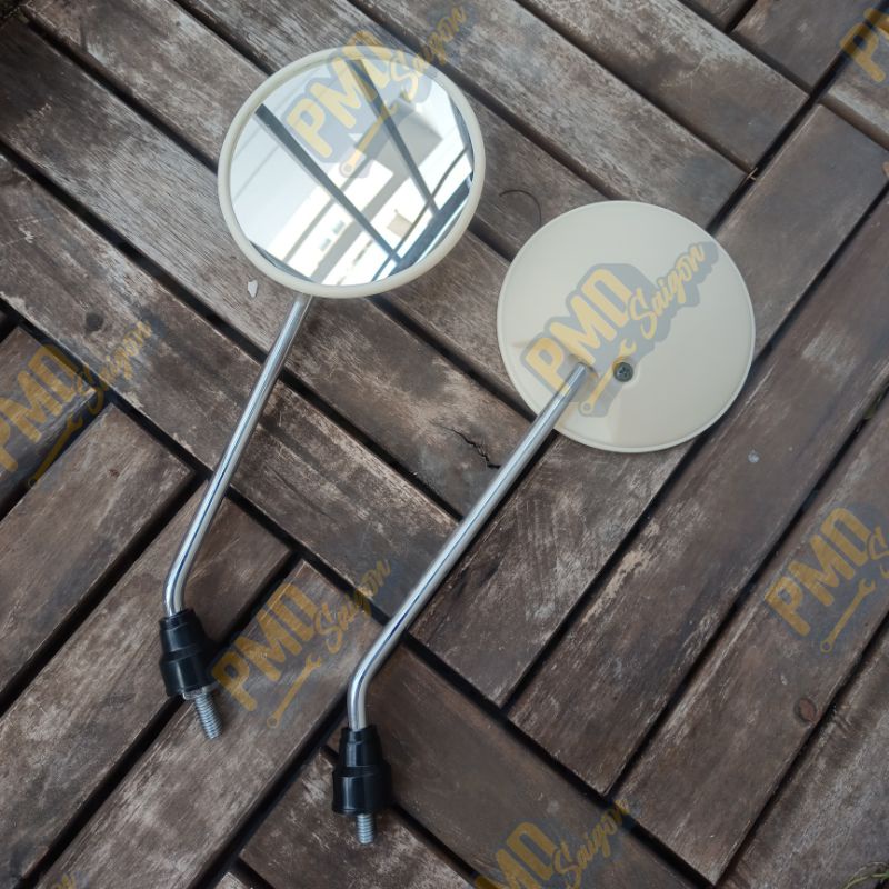 Gương chiếu hậu, kính chiếu hậu tròn 8mm màu trắng ngà dành cho xe cub các loại