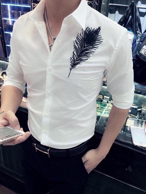 Áo sơ mi cặp thời trang họa tiết 1 chiếc lá