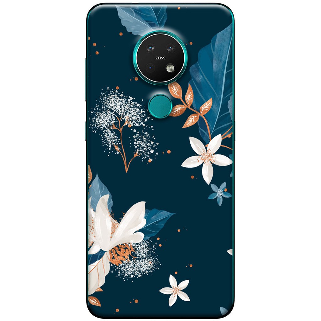 Ốp lưng nhựa dẻo Nokia 7.2 Hoa trắng nền xanh