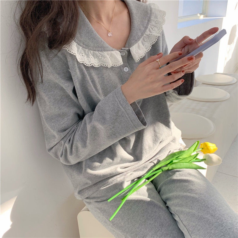 Bộ đồ ngủ dài tay phong cách Hàn Quốc thời trang cho nữ