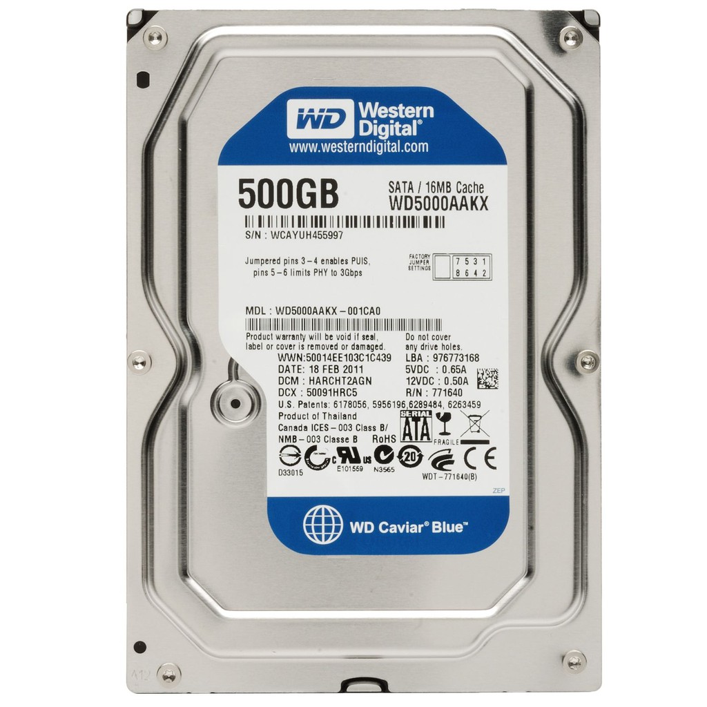 Ổ cứng HDD WD Blue 500GB 3.5" - Tặng cáp Sata 3 - Bảo hành chính hãng 3 tháng