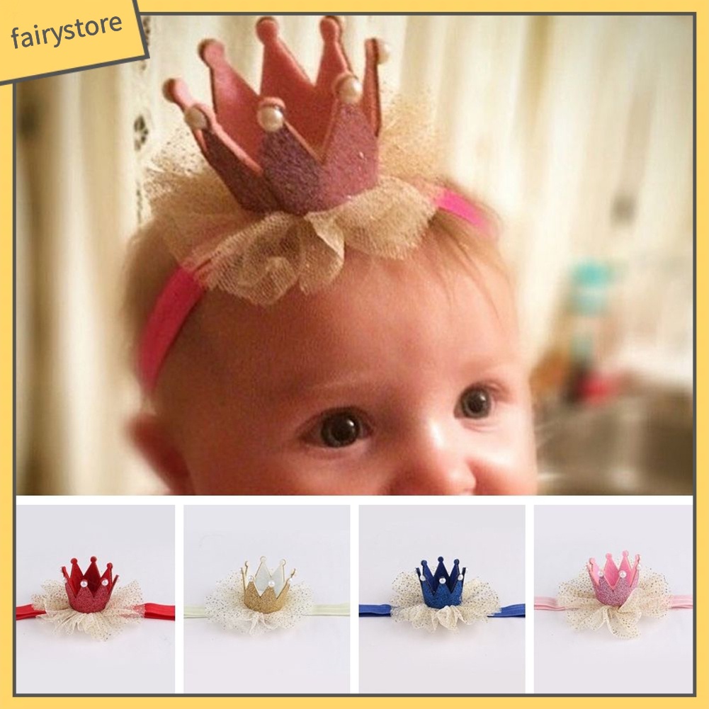 Băng Đô Vương Miện Phối Ren Đáng Yêu Cho Bé Gái