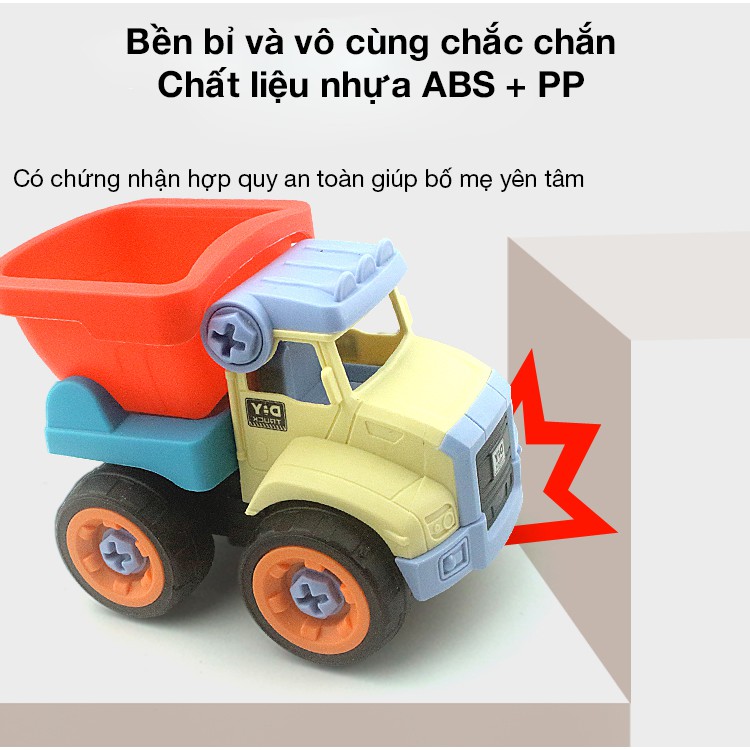 Bộ đồ chơi trẻ em xe kỹ thuật công trình KAVY gồm 4 xe cho bé tự lắp ráp nâng cao khả năng thực hành của trẻ