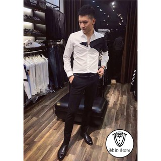 Áo sơ mi trắng cổ bẻ vạt đen mẫu mới nhất