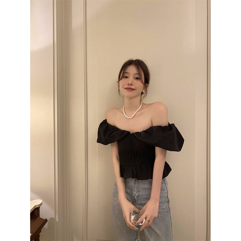 Áo Tay Phồng Ngắn Lưng Cao Sang Trọng Cao Cấp Mới