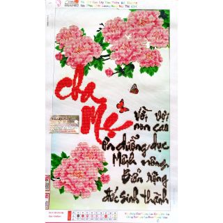 Tranh đính đá thành phẩm cha mẹ 43x80cm