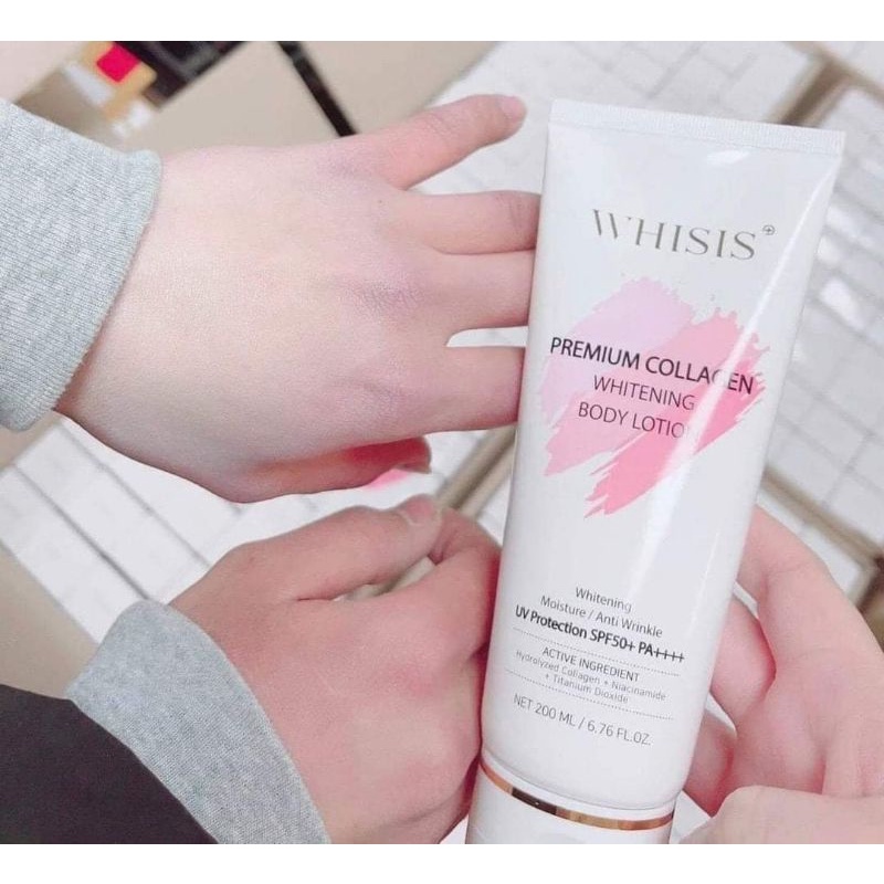 Dưỡng Thể Trắng Da Nâng Tone Chống Nắng Whisis Premium Collagen Whitening Body Lotion 200ml