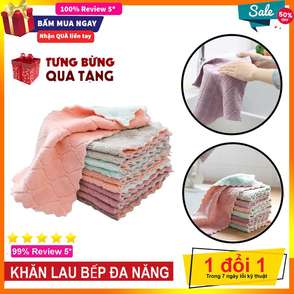 Khăn lau bếp đa năng màu xanh mềm mại thấm hút nước cực tốt