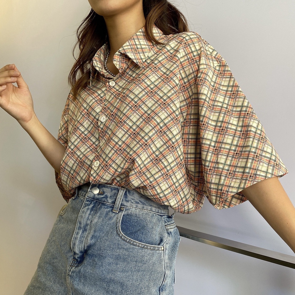 Áo sơ mi UNISEX tay ngắn caro hồng