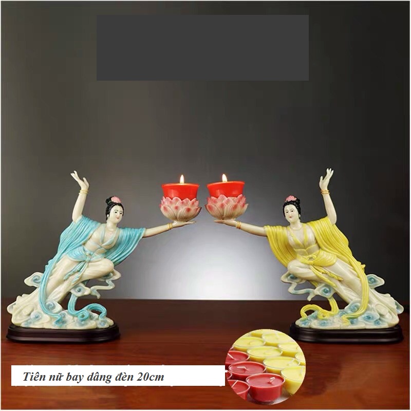 Đồ thờ cúng tiên nữ bay 20cm đế gỗ dâng nến - Văn phòng phẩm Nhơn Phát