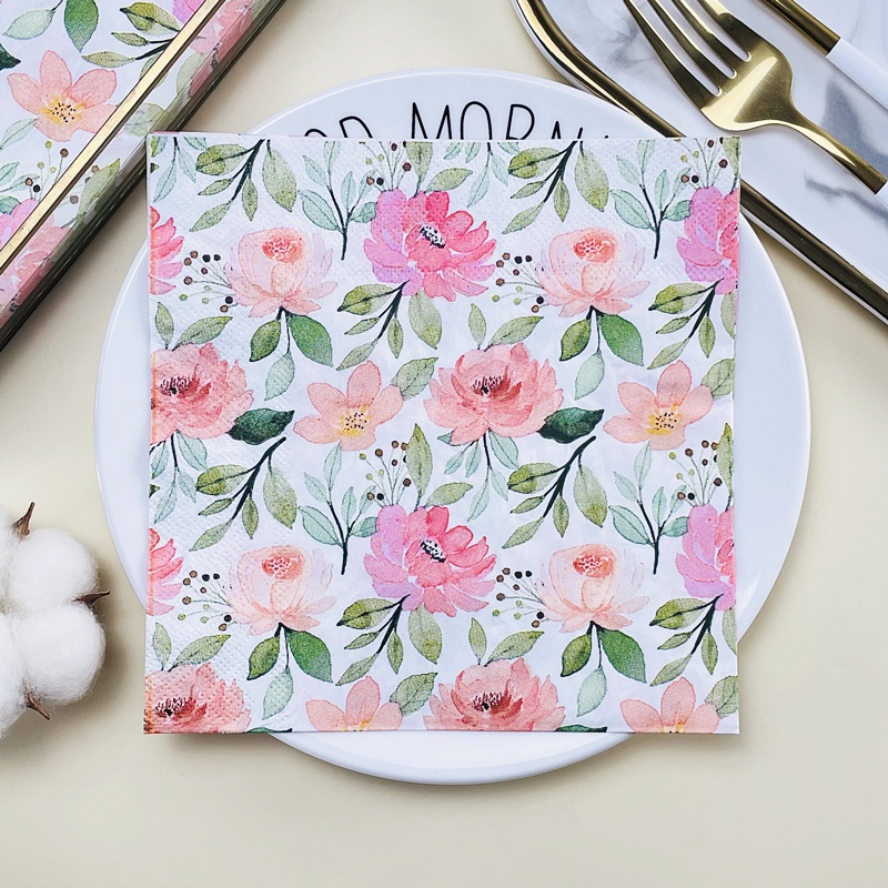 Set 20 Khăn Ăn In Họa Tiết Hoa Nhiều Màu Sắc 11 Kiểu Tùy Chọn