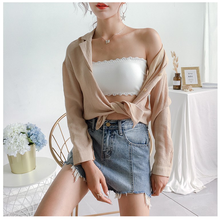 Áo bra tăm dây viền ren cúp ngực free size - Cúp ngực không dây quyến rũ cá tính thời trang 2 màu trắng đen | BigBuy360 - bigbuy360.vn