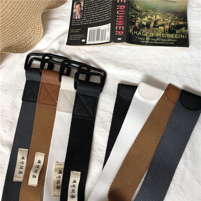 Thắt lưng vải canvas hai khóa thời trang Hàn Quốc cá tính
