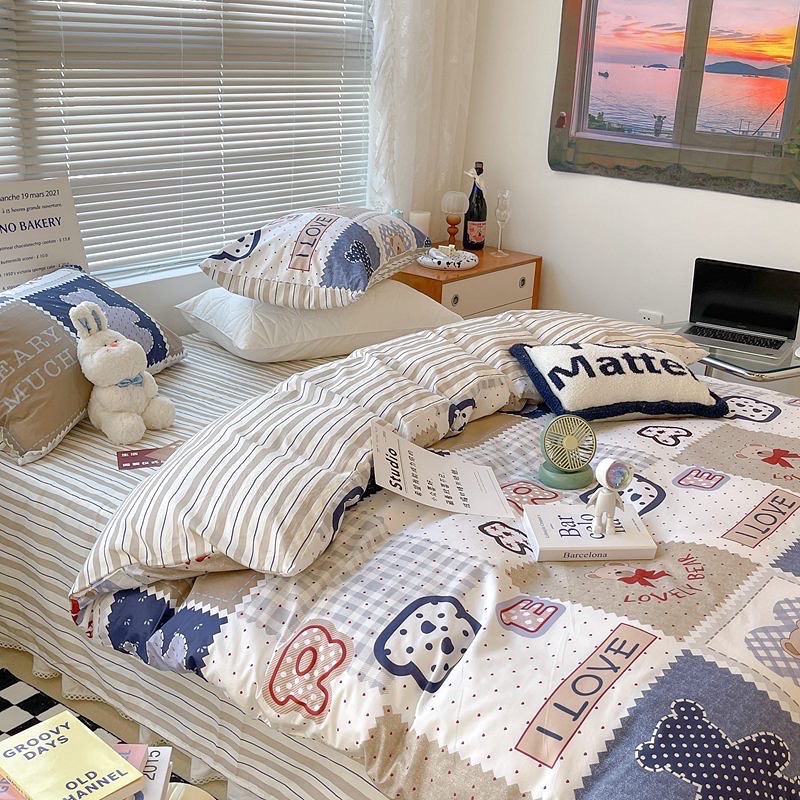 Bộ chăn ga gối Cotton 100%: hoạ tiết hoa nhí Tím