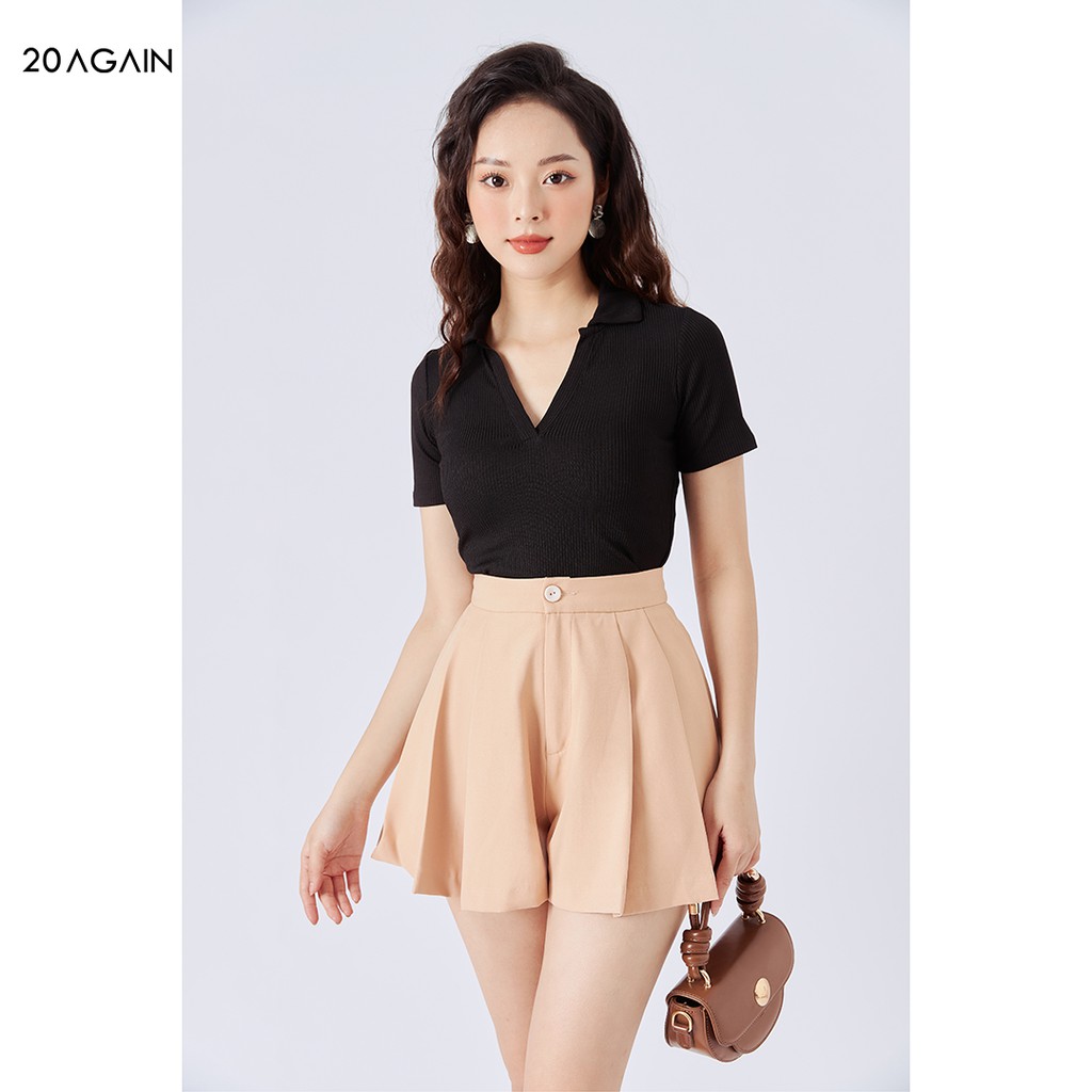 Áo phông nữ cổ tim ngắn tay 20AGAIN, áo thun tăm co giãn, nhiều màu, đủ size ATA1750 | BigBuy360 - bigbuy360.vn