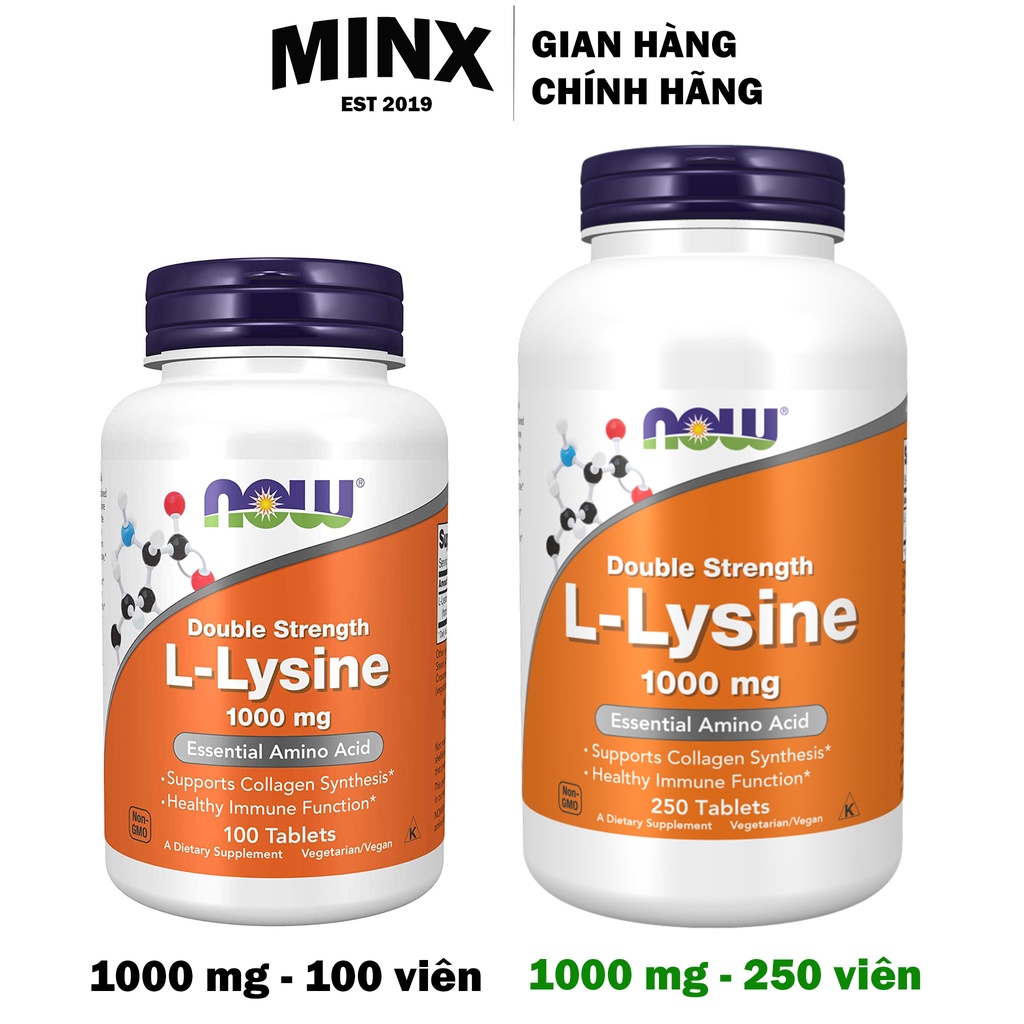 Viên Uống L-Lysine Now 1000mg - Now L Lysine llysine 1000mg - Hỗ trợ điều hòa nội tiết - MINX Store