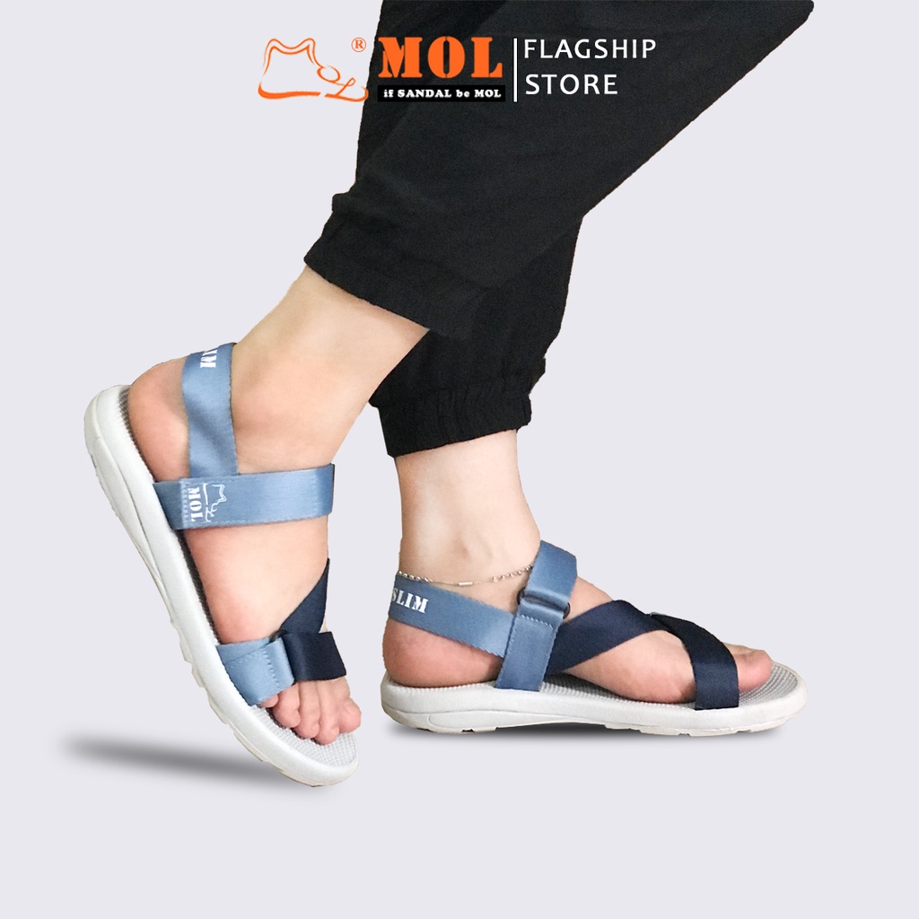 Giày Sandal MOL Nam Nữ Quai Chéo Đế Cao Su Quai Dù Đi Học Đi Làm Đi Chơi Mã MS1166