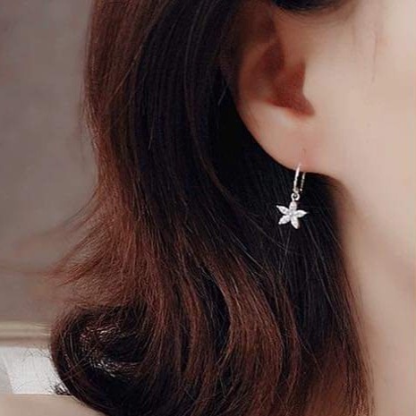 Bông tai bạc Bông circle treo hoa đá lấp lánh_van jw